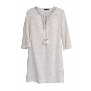 White eyelet swimsuit cover up with silver embellishment size small